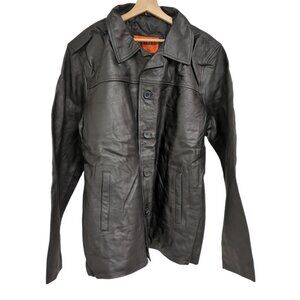 Excelled Leather Black Button Up Leather Jacket Men's 4XL